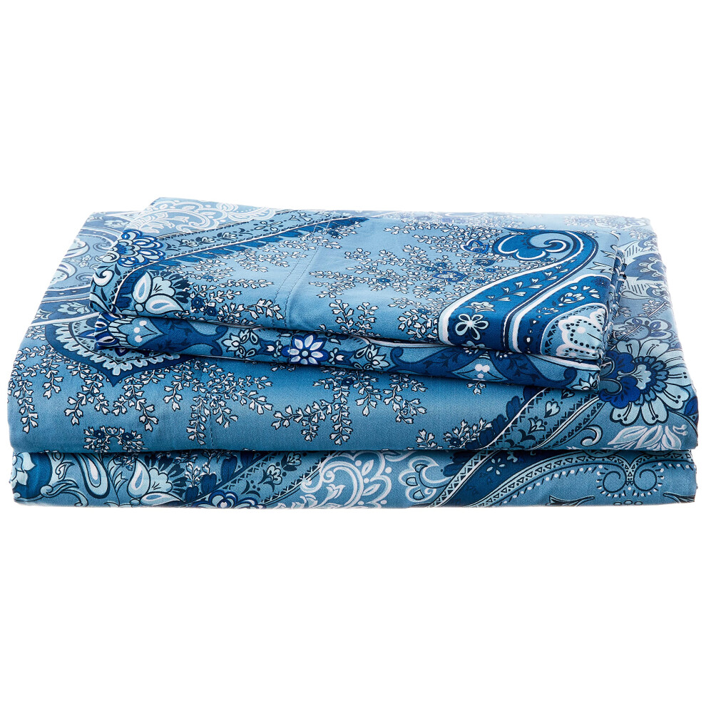 Tribeca Living King-Bettlaken-Set, Fadenzahl 300, Weicher Baumwollsatin, Blumendruck Mit Extra Tiefen Taschen, 4-Teiliges Bettw Scheset, Atlantis-image