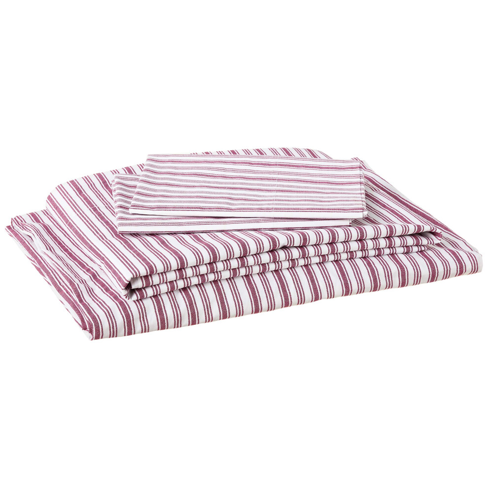 Nautica Queen-Size-Bettlaken, Baumwollperkal, Bettw Sche-Set, L Ssige Heimdekoration (Coleridge Stripe Red Queen)-image