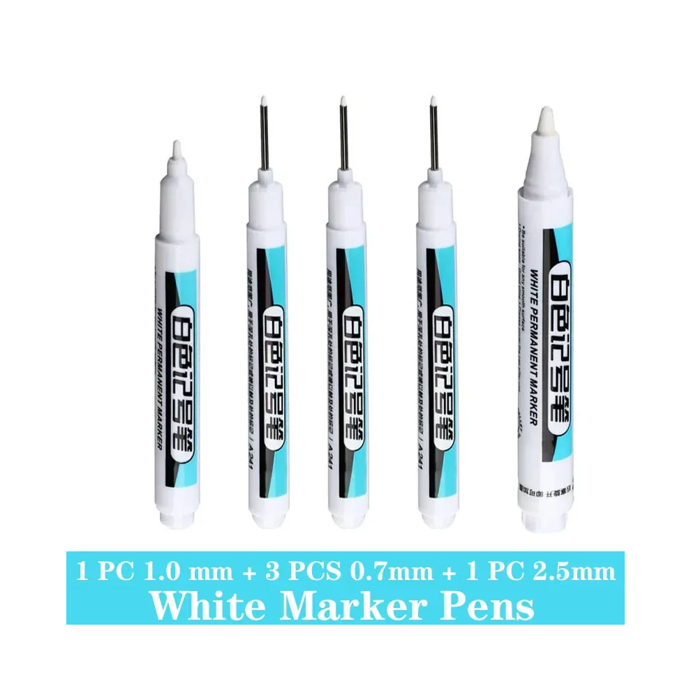 (1 1.0 2.5mm  3 0.7mm) 1/5 PCS White Marker Pens Oily Waterproof White Gr-image-OPC-PGHJ8KD-NEW