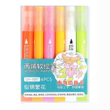 (sweet color) 6 Colors Acrylic Paint Pens Markers Brush Tip for