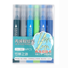 (bamboo forest color) 6 Colors Acrylic Paint Pens Markers Brush Tip for