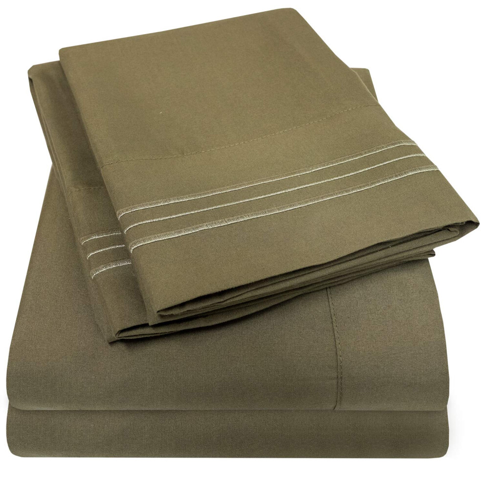 Parure de lit 1 place et demie 1500 Supreme Collection Vert Olive - Parure de lit et taie d'oreiller de luxe pour h   tel - Sangles d'angle    lastiq