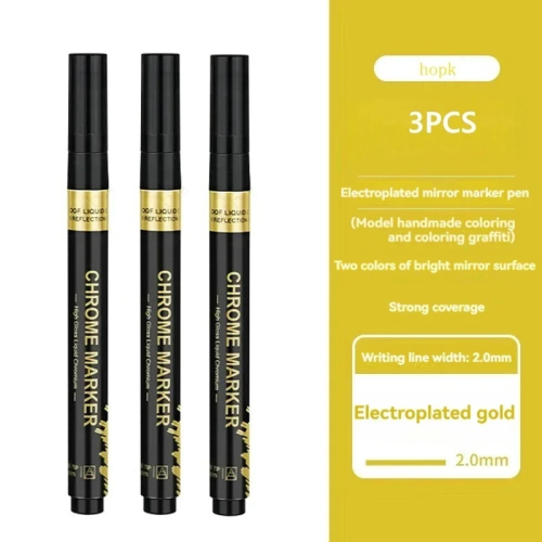 (2mm-3Pcs Gold) Electroplating Mirror Silver Liquid Reflective Pai