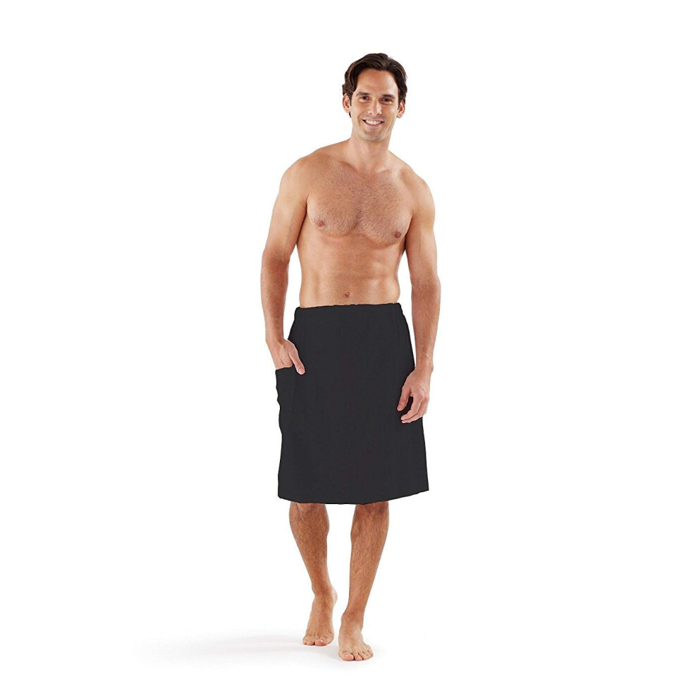 Boca Terry Mens Towel Wrap  Cotton Mens Bath Wrap  Mens Towel Wrap After Shower  Spa Wrap for Sauna and Gym MedLarge  Black-image-OPC-PFS9FVH-NEW