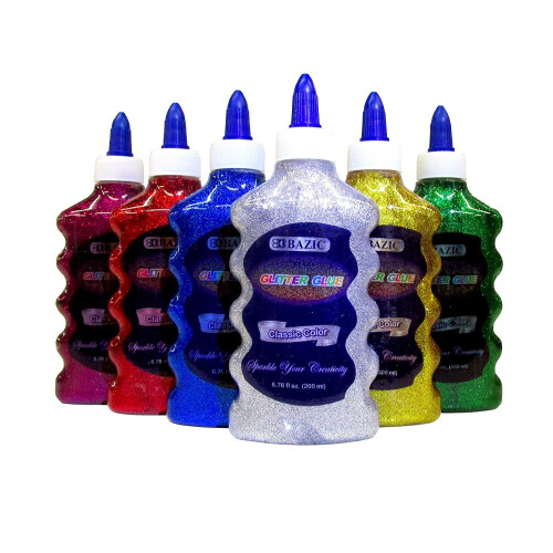 Basic 6-frgs glitterlimset 6,7 oz - 200 ml flaskor (Grnt Guld Rd Silver Bl och Lila)