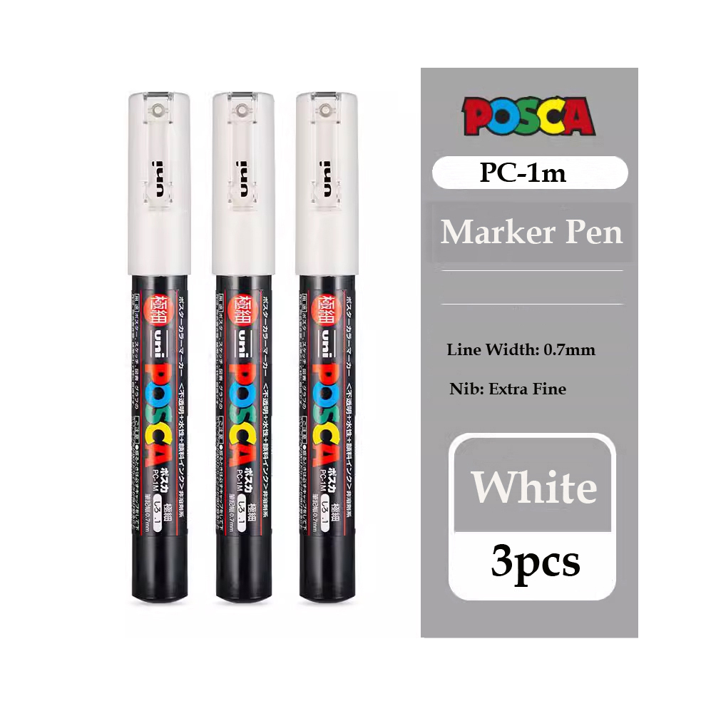 (3pcs 1M) POSCA White Marker Pen,PC-1M 3M 5M 8K 17K Acrylic-image-OPC-PGHJ97G-NEW