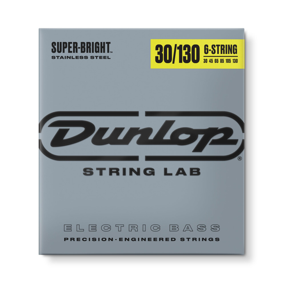 Cordes pour basse Dunlop DBSBS30130 Super Bright, acier inoxydable, m   dium, calibre .030-.130, 6 cordes/jeu