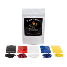 Polly Plastics Color Pellets for Moldable Plastic. Blue  Red  Yellow  Black  White. Color Chart Included.