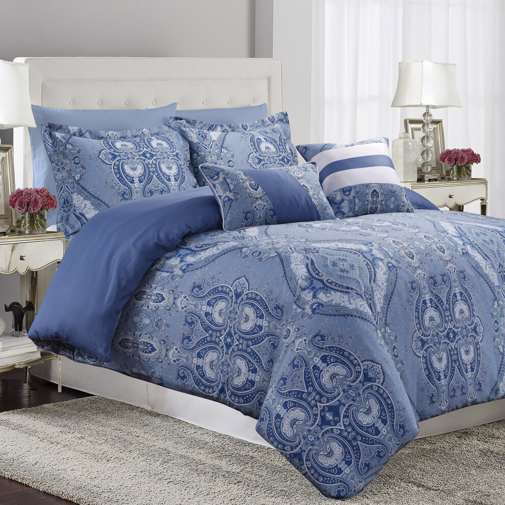 Parure de lit 5 pi   ces en satin de coton    gyptien imprim    Atlantis de Tribeca Living, Queen, multicolore
