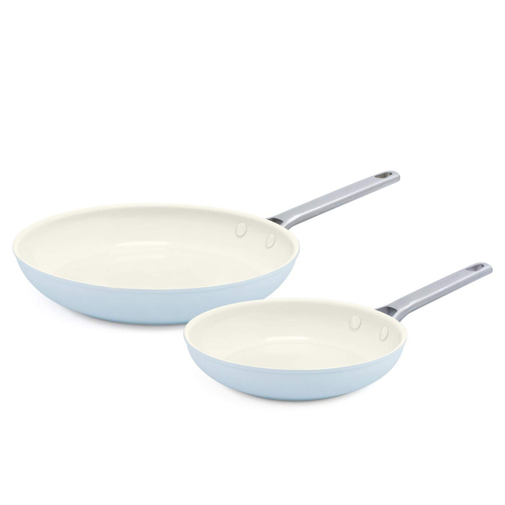 GreenPan Padova Hard Anodized Healthy Ceramic Nonstick  8"""" and 10"""" Frying Pan Skillet Set  PFAS-Free  Dishwasher Safe  Light Blue