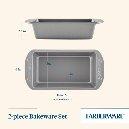Farberware Conjunto de assadeiras para bolo de carne/antiaderente Farberware Bakeware dois cinza de 9 x 5 polegadas 1