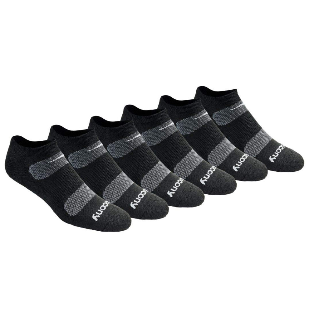 Lot de 6 paires de chaussettes de sport Saucony pour homme, en maille aérée, confortables et invisibles, noires, de base, pointures 8 à 12 US