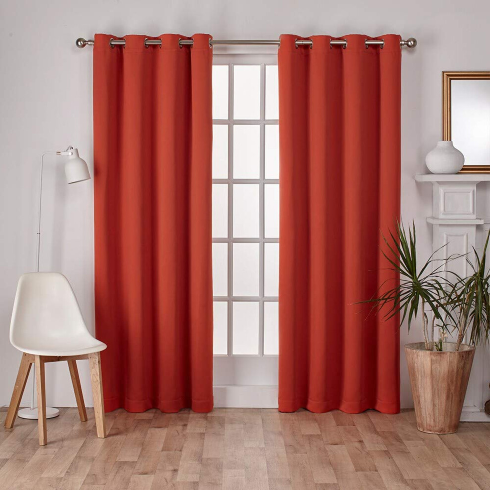 Par De Cortinas Opacas De Sat N Tejido De Sarga Exclusive Home Con Ojales Superiores, 132 X 244 Cm, Color Naranja Meca-image