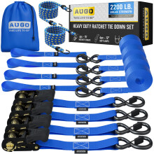 AUGO Ratelriemen Heavy Duty 4 Pack -15 FT - 2200 LB Breeksterkte - Ratelspanbanden met veiligheidsslot S-haken - Ladingriemen voor het verplaatsen va
