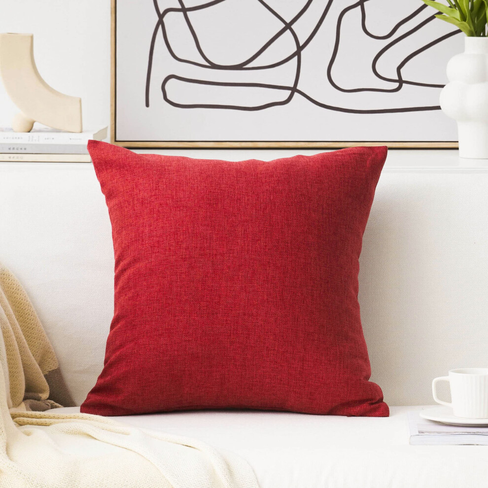 Housses de coussin d   coratives carr   es en lin rouge pour canap   , lit, salon, 45 x 45 cm, bordeaux