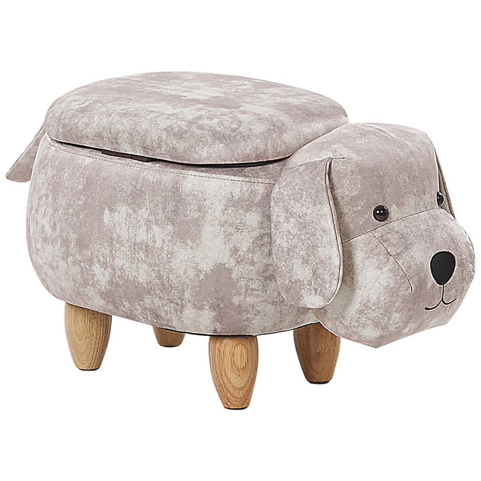 Velvet Storage Animal Stool Beige DOGGY