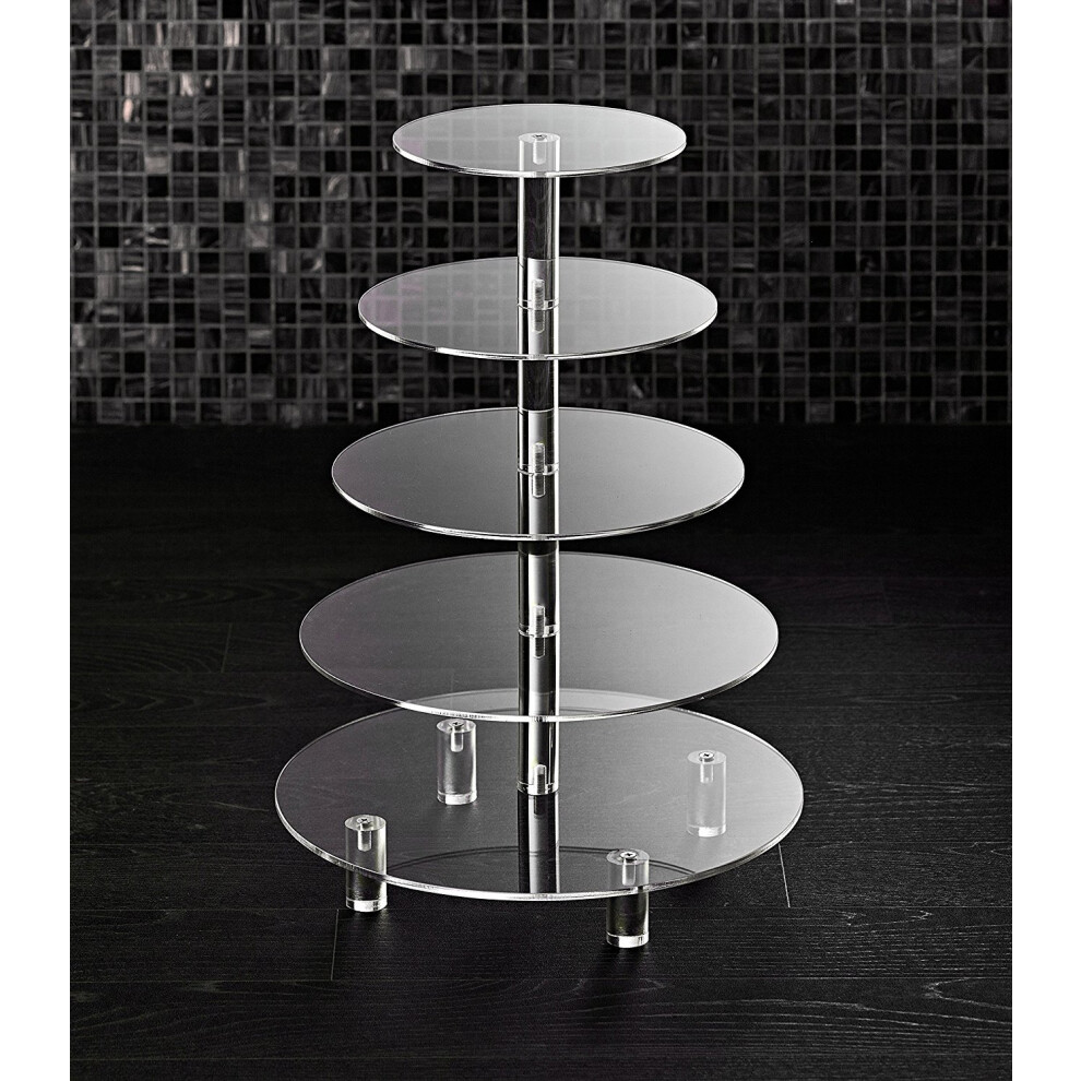 5 Tier Acrylic Cupcake Stand  Extra Thick 5mm Base  Large Cupcake Tower  Multi Tiered Cake Stand Clear Round Cupcake Holder for Dessert Disp