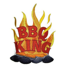 Mukautettu BBQ-esiliina [BBQ King] Brodeerattu silitys-/ompelumerkki [5 x 6]Made in USA]