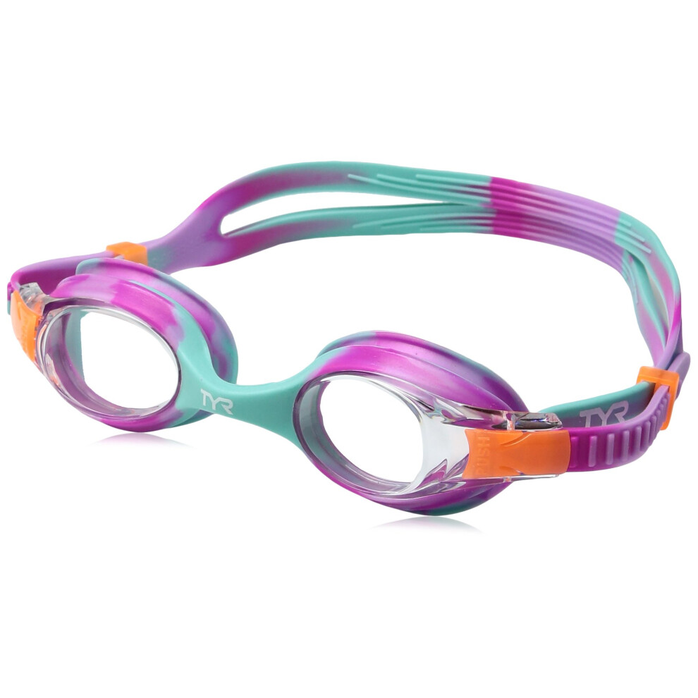 TYR Kids Swimple Tie Dye Googles, Clear/Pink/Mint, One Size, for Ages 3-10