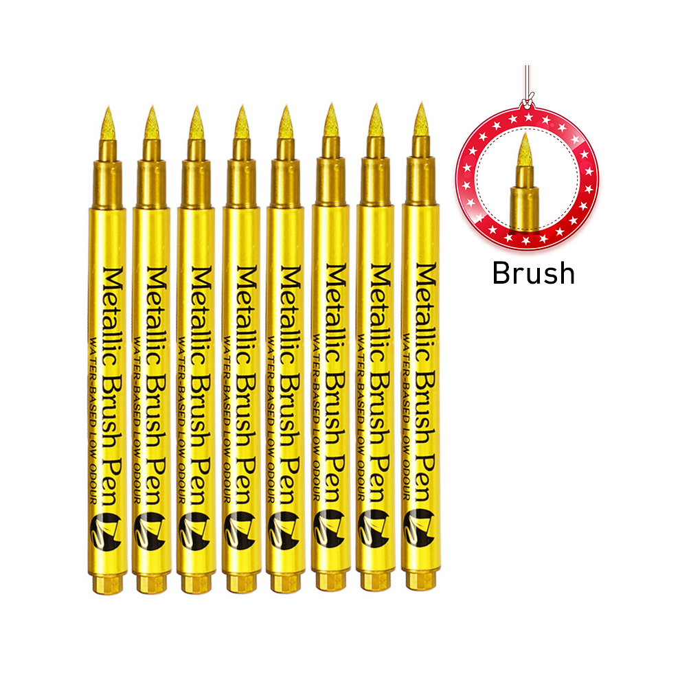 (Brush Gold 8Pcs) Metallic Marker Pen Set Gold Silver White Colors B-image-OPC-PGHJDZ9-NEW
