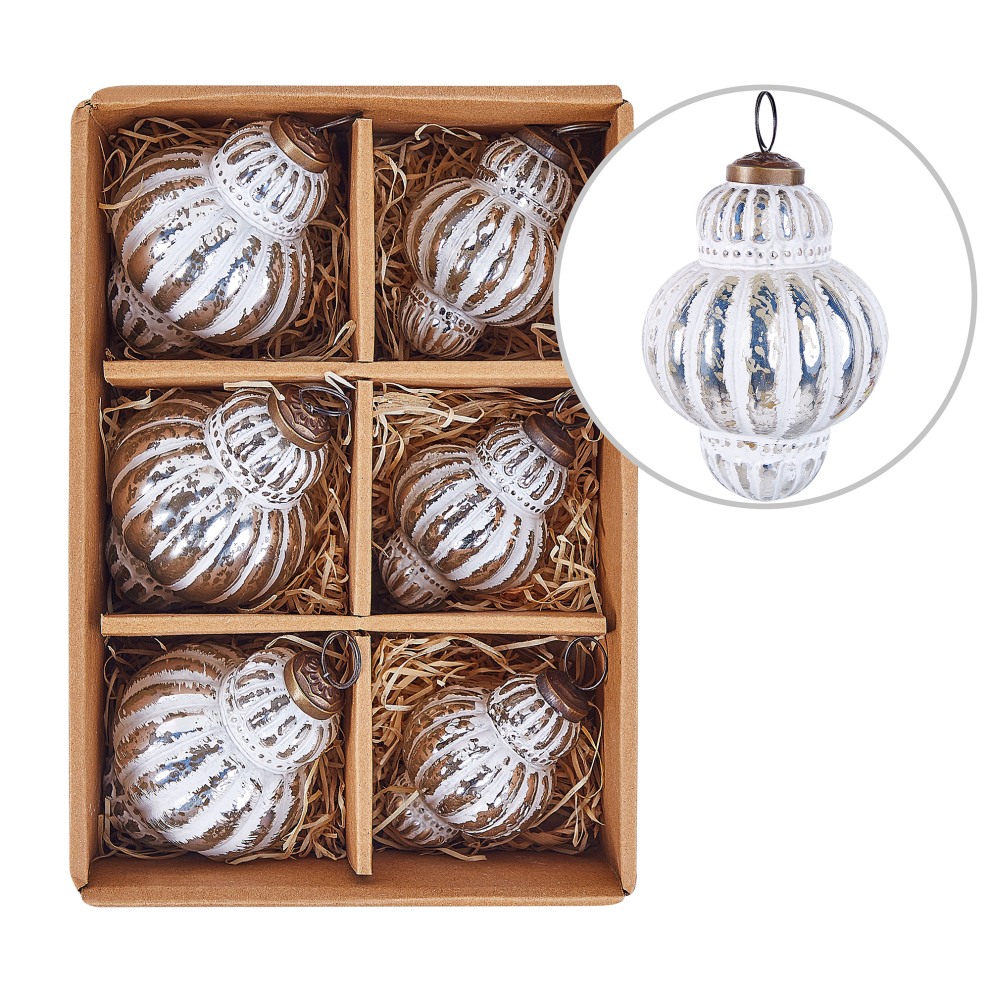Set of 6 Glass Baubles Silver CREMEUX
