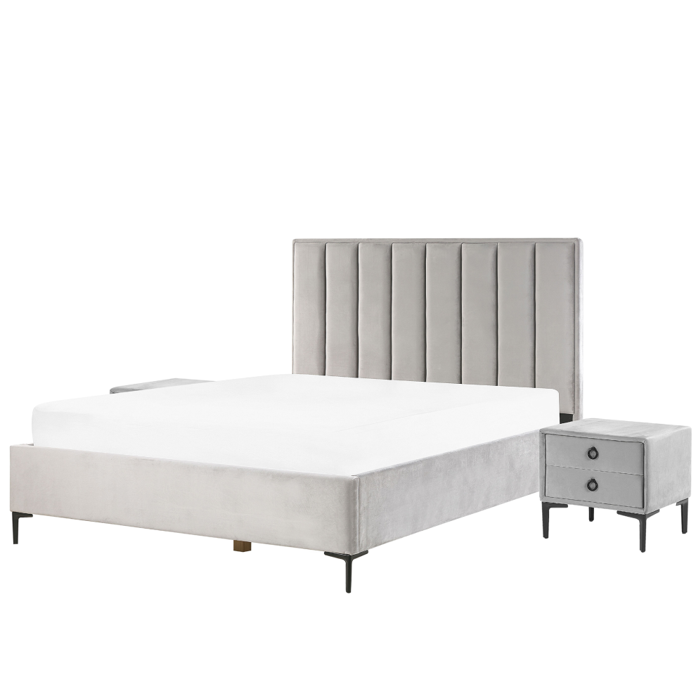 Bedroom Set Velvet SEZANNE 160 x 200 cm (EU King Size) Light Grey