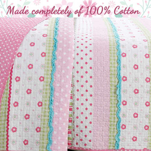 Conjunto de Cama Reversível em Algodão 100% com Rendas e Poás Rosa - Twin 2