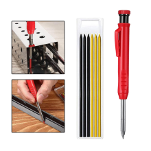 (1 Pencil 6 Leads) Carpenter Pencils Deep Hole Marker Long Head Marke