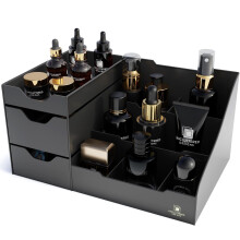 Uncluttered Designs Large Black Vanity Organizer - Countertop Mens Organizer With Drawers for Cologne  Deodorant  Beard  Shaving Lotion  Perfume & Ski