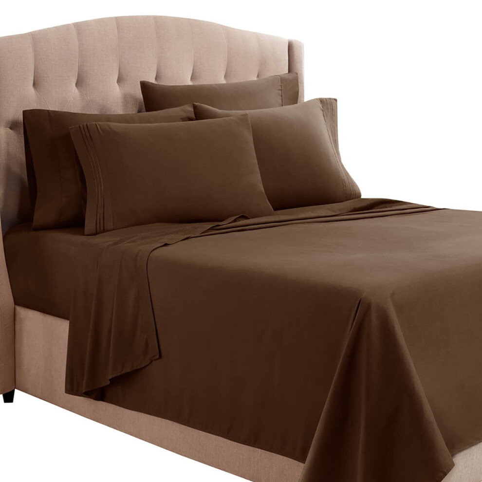 Parure de lit 6 pi   ces Clara Clark King - Draps de luxe pour lit king size, draps et taies d'oreiller ultra doux, draps king size, marron chocolat
