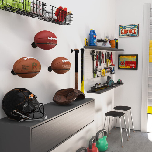 Wallniture Sporta Τοίχου Ράφι Ποδοσφαίρου, Οργάνωση και Αποθήκευση Μπαλών, Μαύρο 2