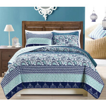 Conjunto de Colcha 3 Peças Grande Estampada (100" X 95") Reversível Capa de Cama Tamanho Queen (Azul Marinho Paisley)