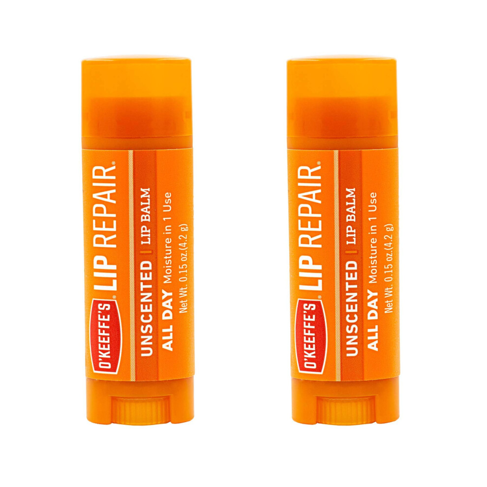 O'Keeffe's Unscented Lip Repair Lip Balm for Dry Cracked Lips Stick Pack of 2 clear K0700137