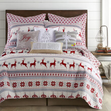 Levtex Home - Set cuvertura Silent Night - Cuvertura twin/Twin XL de vacan?a ?i o tava de perna standard 20x26 - Caprioara de Craciun Fair Isle -