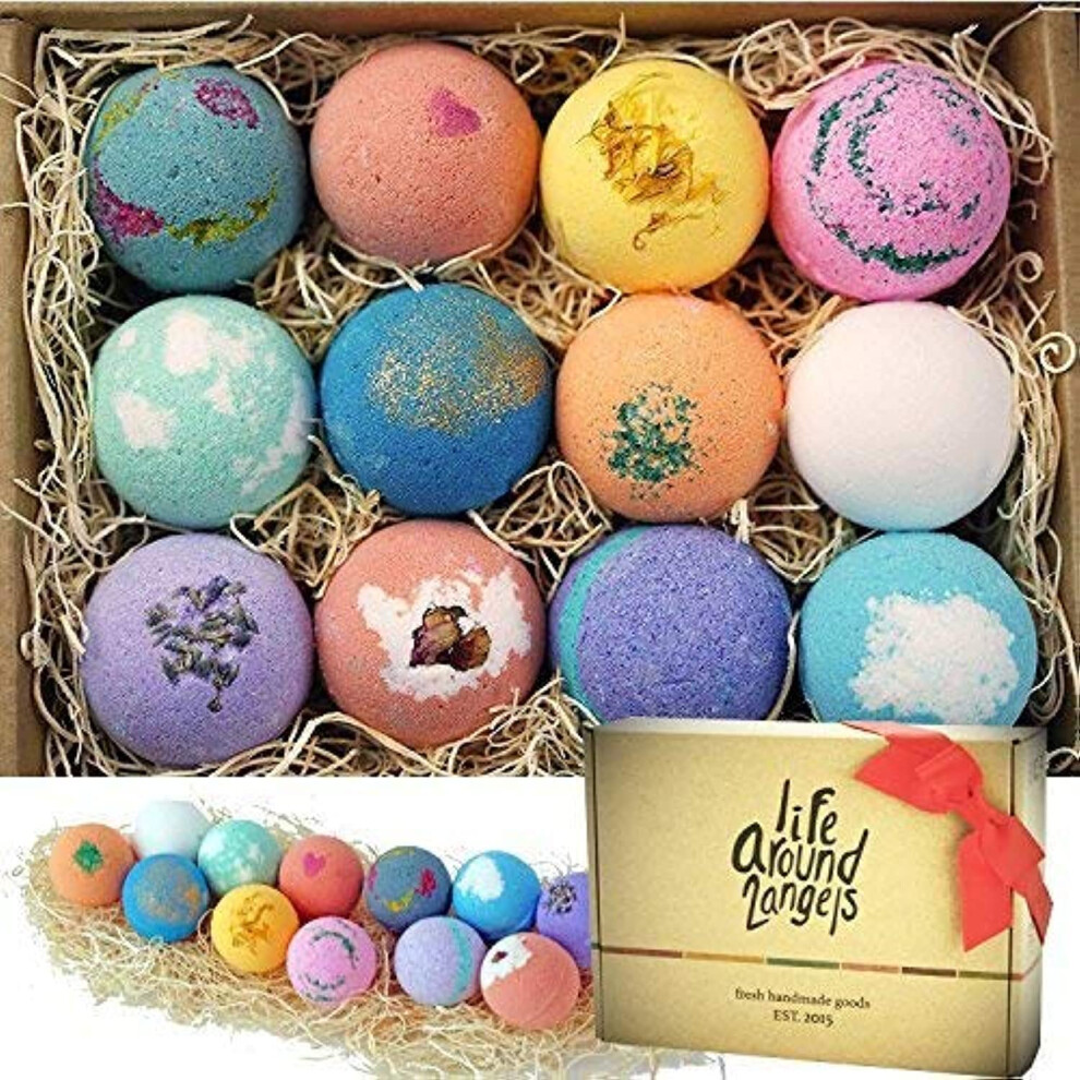 LifeAround2Angels Bath Bombs Gift Set 12 USA made Fizzies  Shea & Coco Butter Dry Skin Moisturize  Perfect for Bubble Spa Bath. Handmade Birthday Moth