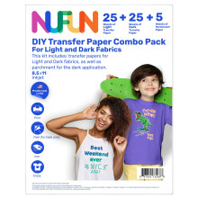 Nufun Aktiviteter Utskrivbart Iron-On Heat Transfer Paper Combo fr Light & Dark Tygics 25 Light/25 Dark 8,5 x 11 tum lngvarig Hllbar Professio
