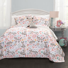 Lush Decor Pixie Fox Reversible Set Set Set 3 Piese Grey Grey & Pink - Seturi de lenjerie de pat pentru fete - matlasa capricioasa pentru copii ?