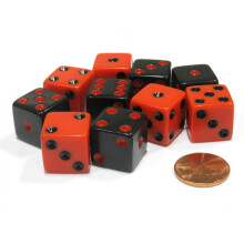 S?t med 10 sekssidede firkantede uigennemsigtige 16 mm D6 terninger - omvendt sort og r?d af Koplow Games