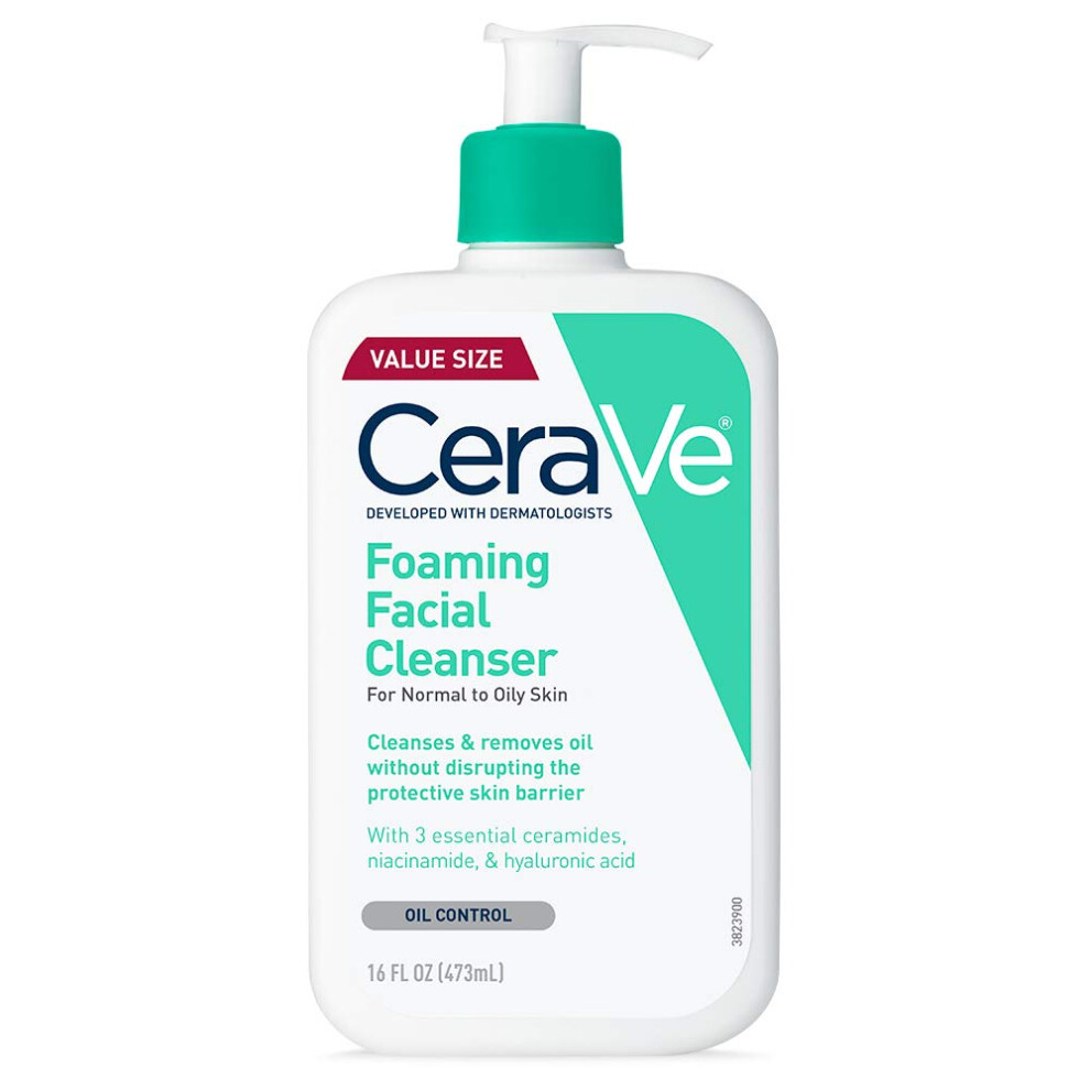 CeraVe Foaming Facial Cleanser | Daily Face Wash for Oily Skin with Hyaluronic Acid  Ceramides  and Niacinamide| Fragrance Free | 16 Fluid Ounce