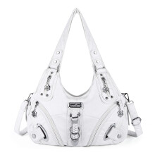 Angelkiss Damen Schultertasche aus gewaschenem Leder, Große Kapazität, Mehrere Fächer, Verstellbarer Riemen