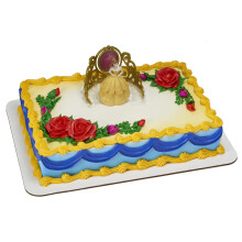 Decoset Disney Princess Belle Beautiful ca o tort de trandafir topper din 2 piese decora?iuni setate cu figurina Belle ?i tiara de aur cu bijuter