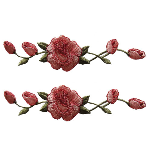 ETDesign Conjunto 2 Pcs Apliques de Flores Rosa Bordadas para Artesanato e Costura (1 1/8" x 4 3/4" polegadas) (Rosa)