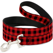 Buckle-Down Dog Leash Buffalo Plaid Black Red 4 Feet Long 0.5 Inch Wide Multicolor