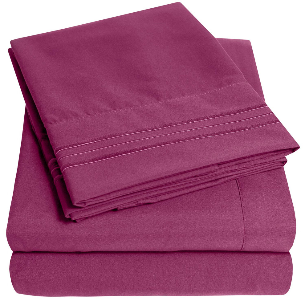 Parure de lit 3 pi   ces pour matelas simple, collection Supreme 1500, couleur baie violette. Draps et taies d'oreiller extra doux, sangles    lastiq