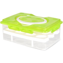 2 niveluri de recipient cu oua de oua diavolate suport cu oua cu mner de depozitare congelator de frigider de Delifur (verde)