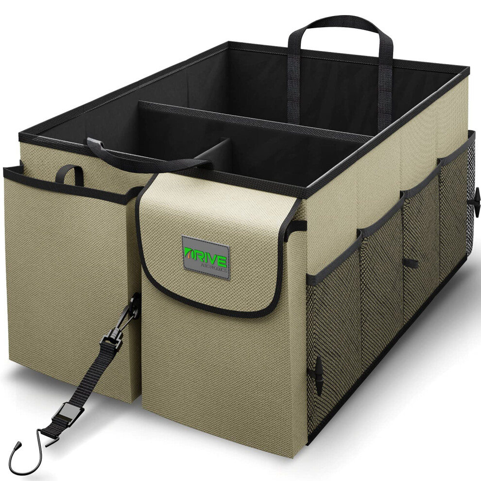 Drive Auto Car Trunk Organizer - Collapsible Multi-Compartment Automotive Suv Car Organizer For Storage W/Adjustable Straps - Truck & Car Accessories 635635176488