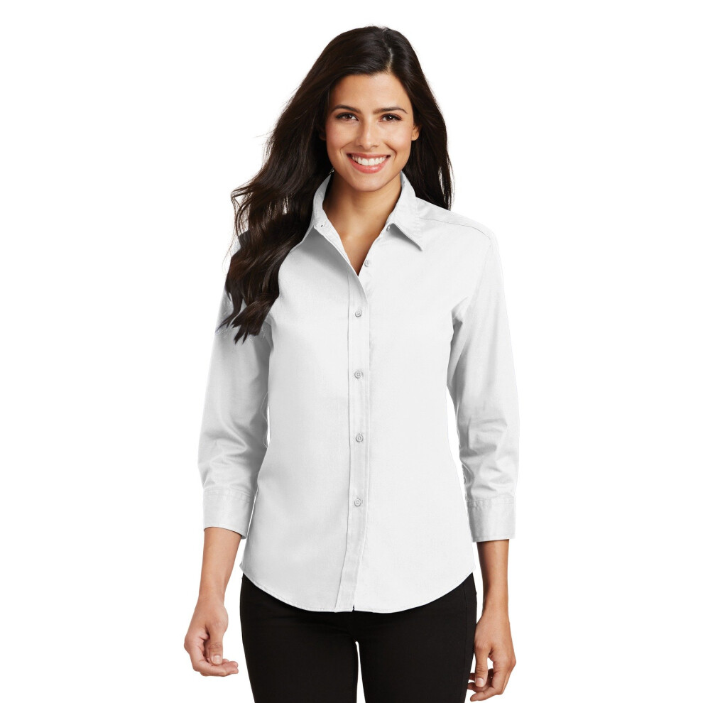 Chemise Port Authority pour femme, manches 3/4, entretien facile, taille L, blanche