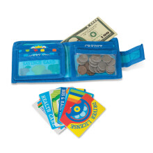 Melissa & Doug Cartera de Juguete con Dinero de Juego y Tarjetas (45 pcs), Azul - Certificada FSC