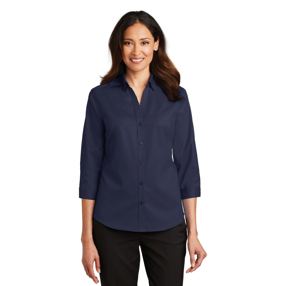Chemise en serg    SuperPro     manches 3/4 pour femme Port Authority. L665 Bleu marine