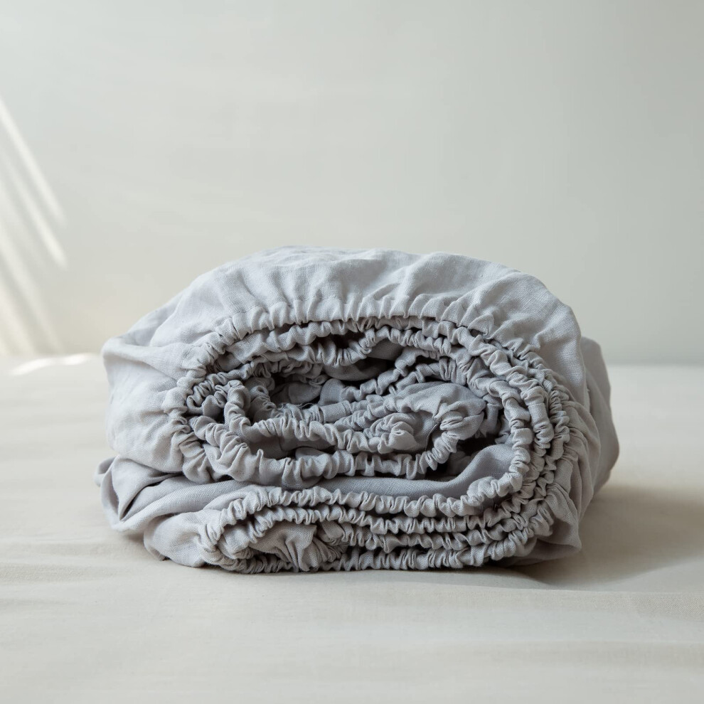 King Linens Lenzuolo Con Angoli In Lino 100%, Stonewashed, Tinta Unita - (1 Pezzo) Coprimaterasso Con Tasca Profonda 14 Pollici, Morbido, Natural-image